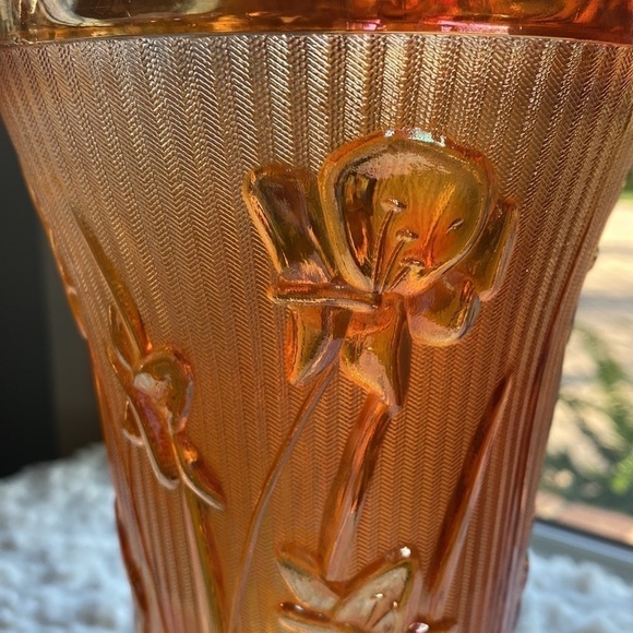 GORGEOUS~’JEANETTE MARIGOLD’ ~CARNIVAL GLASS VASE~ART DECO RIBBING~1930’s~G21** - Picture 3 of 5